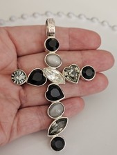 DYRBERG KERN Chunky Cross Swarovski Crystal Black & Silver Heart Pendant