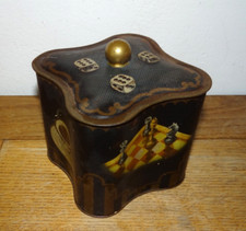 Antique Japanese Decorated Metal Tea Box Games Card Pieces Chess