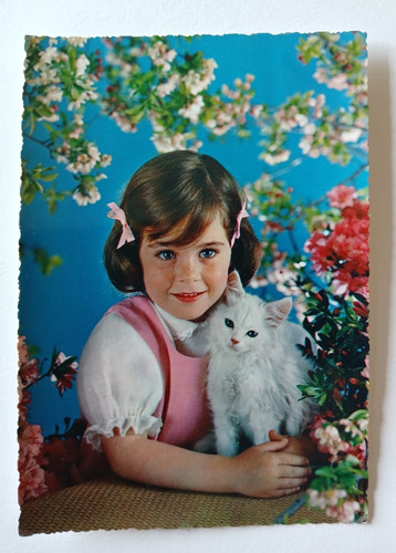 Cartoline fille avec chaton - -,