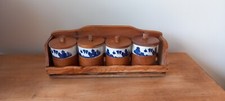 Spice pots earthenware and wood Chinese decor blue and white