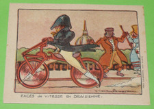 CHROMO 1920-1930 PHOSPHATINE FALIERES TRANSPORT HUMOR EXCESS SPEED BIKE
