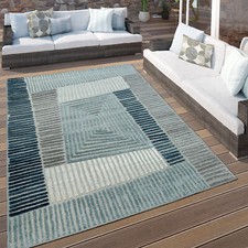 Tapis Intérieur Et Extérieur Géométrique Turquoise Gris
