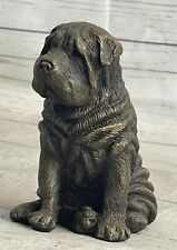 Main Fabriqué Véritable Bronze Shar Pei Chien Animaux Sculpture Statue Décor