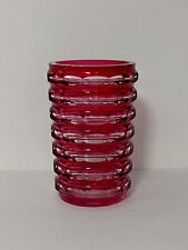 Art Deco Val St. Lambert Crystal Hexagonal Vase, Cranberry Cut to Clear 6" - EUC