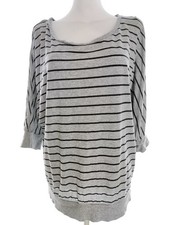 DUNNES STORES Blouse pour Femmes Rayures Gris XL Manche 3/4 Encolure bateau