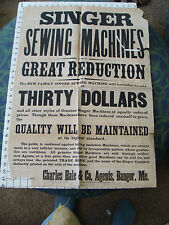 1877 Original large SINGER SEWING MACHINE BROADSIDE sale notice POSTER wow
