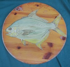 Vintage Nautical Fish Painting Wood Wall Hanging Plaque Artist Signed 