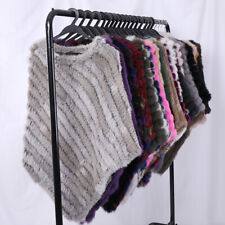 Lady Real Rabbit Fur Poncho Women Fashion Knitted Shawl Natural Fur Top Pullover