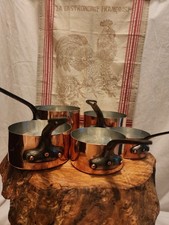 Five Piece Set Antique French Copper Saucepans 12-20cm 4.75-8in diameter 10.75lb