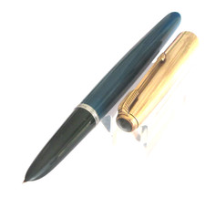 STYLO PLUME PARKER 51 AEROMETRIC COULEUR BLEU VERT CAPUCHON PLAQUE OR Q285