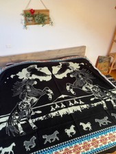 Couverture lit 2P mélange laine alpaca / alpaga CHEVAL et AIGLE bleu CA025