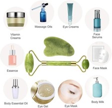 Jade Roller For Face and Gua Sha Facial Massage Stone Set Beauty Rollers for Puf