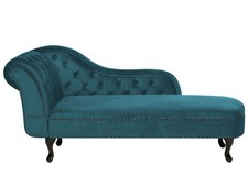 Chaise Longue Côté Gauche Méridienne en Velours Vert Glamour Elégant Salon Nimes