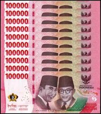(2) MILLION INDONESIA RUPIAH - 20 x 100,000 IDR Banknotes - AUTHENTIC 2022 ISSUE
