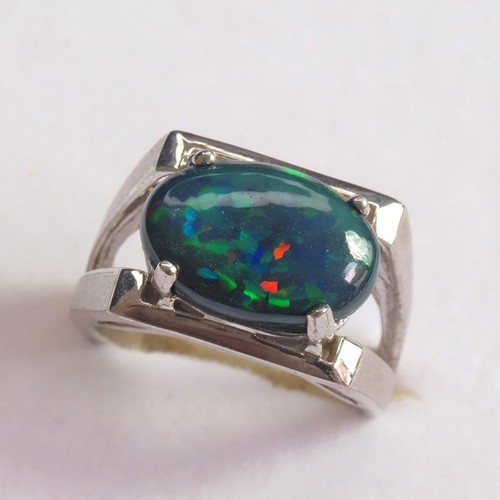 Bague opale noir naturel - opale,
