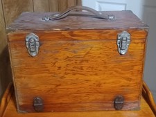 RARE Vintage 1960s HOFFMAN Plywood Slot Car Pit Kit Box ORIGINAL Leather Handle