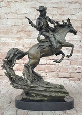 Bronze Marbre Statue Western Cowboy Cheval Espagnol Méxicain Farm Ranch Art Déco