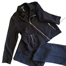 LAUREN RALPH LAUREN Women's Biker zip JACKET XL/PANT L Travel SET Black Classy