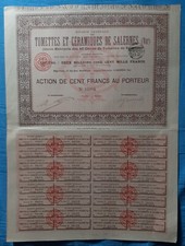 I7542 SHARES ACTIONS CERAMIC TILES SALERNES VAR MARSEILLE 1899
