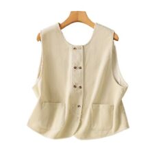 Femme Rétro Velours Double Boutonnière Gilet Col Rond sans Manche Haut Neuf