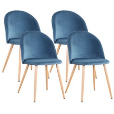 Lot de 4 Chaises Salle à manger en Tissu Velours Doux avec Pieds en Métal Bleu