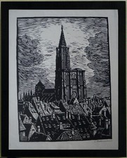 Bois Grave  STRASBOURG VIEUX TOITS ET CATHEDRALE  Signé SABINE HACKENSCHMIDT