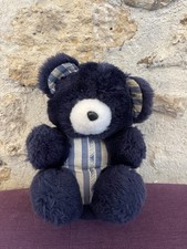 DOUDOU OURS BLEU MARINE RAYÉ TARTINE ET CHOCOLAT