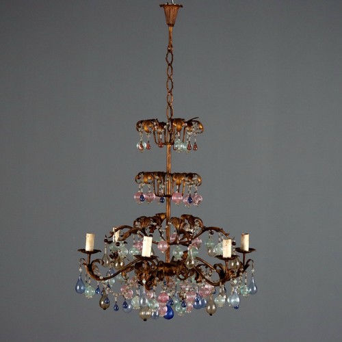 Lustre ancien verre fer doré - lustre,