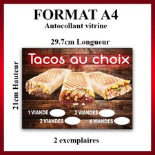 Restaurant Tacos Kebab Adhésif Autocollant Vitrine Commerce Format A4 2 pcs 