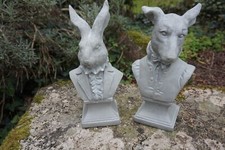 4344 B  2 BUSTE LIEVRE LAPIN CHIEN   BELLE EPOQUE FIGURINE STATUETTE  STATUE