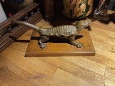 CROCODILE D’APOTHICAIRE MÂCHE-BOUCHON BRONZE SOCLE BOIS ART POPULAIRE COLLECTION