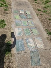 Lot of (16)  Antique VTG Embossed Shield Metal Steel Roof Shingles 9" × 14"