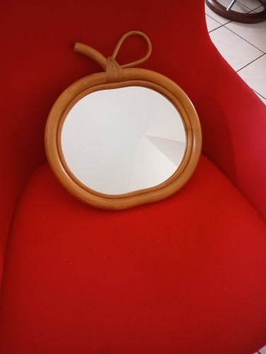 Ancien miroir rotin pomme - rotin,