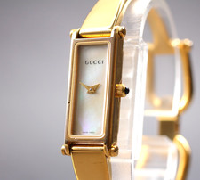 [Exc+5] Vintage Gucci 1500L 12mm Gold White Shell Dial Qz Women Bangle Watch 