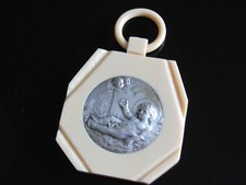 ART DECO - Cradle Medallion Medal - Angel Putti - Baby Baptism in Bakelite
