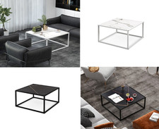 Table Basse Carrée Moderne Avec Dessus De Table Faux Marbre Structure En Acier 