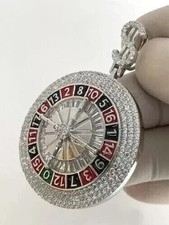 2.50Ct Round Cut Real Moissanite Spinning Roulette Pendant 14K White Gold Plated