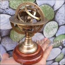 Vintage Brass Armillary Sphere Astrolabe On Wooden Base Maritime Nautical GIFT