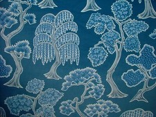 Japonais Japonica Oriental Arbre Bleu Velours Tissu Rideau Tapisserie Coussin