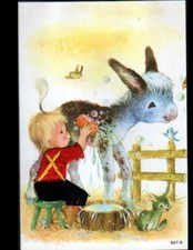 ANE & RABBIT TOILET / embroidered postcard circa 1980