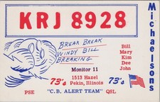 CB radio QSL postcard Bill Mary Kim Dee John Michaelson 1970s Pekin Illinois