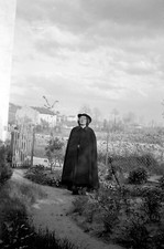 Women's garden hat coat cape - old negative photo year. 1930