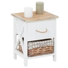 Table de chevet nuit 1 tiroir 1 panier bois paulownia shabby chic naturel blanc