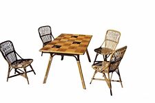 Table et 4 chaises rotin Vintage Céramique VALLAURIS hauteur 74 cmX118X78
