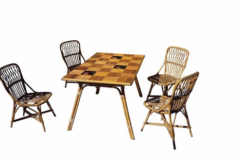 Table chaises rotin - 4,