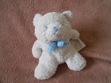 Doudou ours blanc bleu