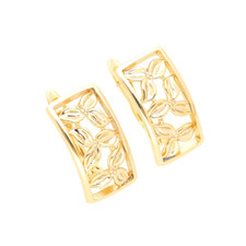 Boucles d'Oreilles - Femme - Dormeuses  - Fleur - Plaqué Or Jaune 750/1000