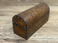Antique superb wooden box studded leather interior red velvet 18x7x9cm