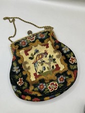 Sac De Soirée Ancien En Broderie Avec Cadre Ornée De Strass