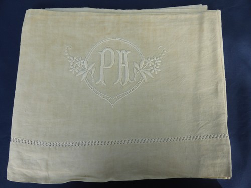 Drap écru brodé initiales - drap,